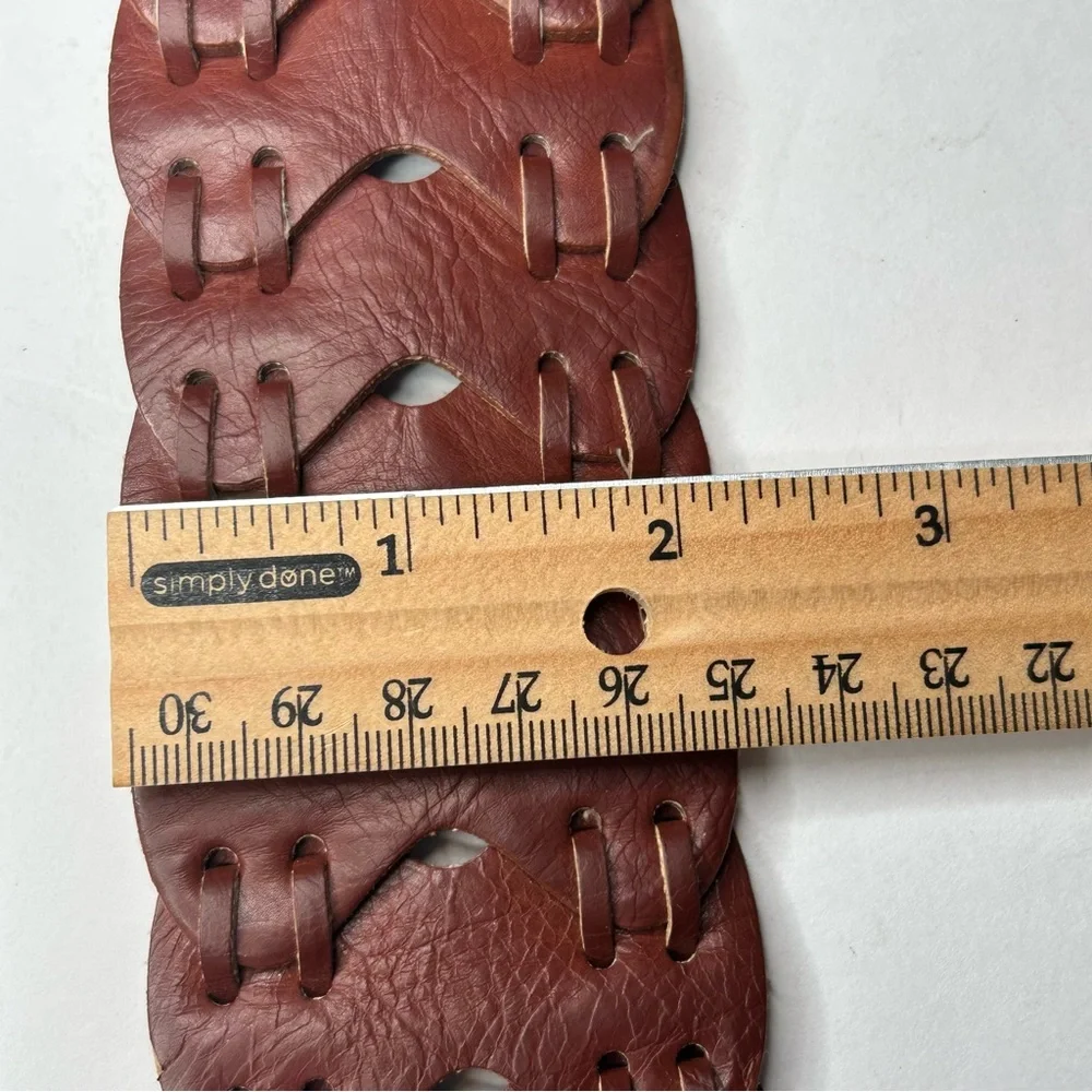 Macy's Rich Brown Woven Braided Faux Leather Belt Y2K Western Country Hippie